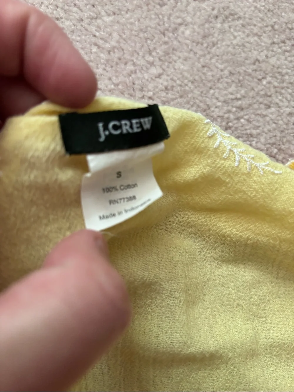 J. Crew Pale Yellow Embroidered Long Sleeve Tunic